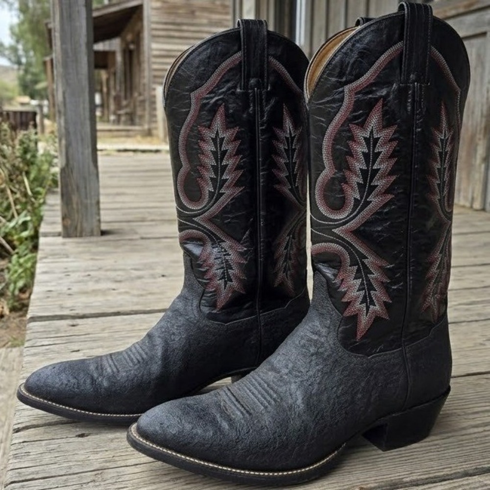 Sanders Boots Mens 10 D Black Exotic Leather Western Cowboy Boots 88026 Mexico